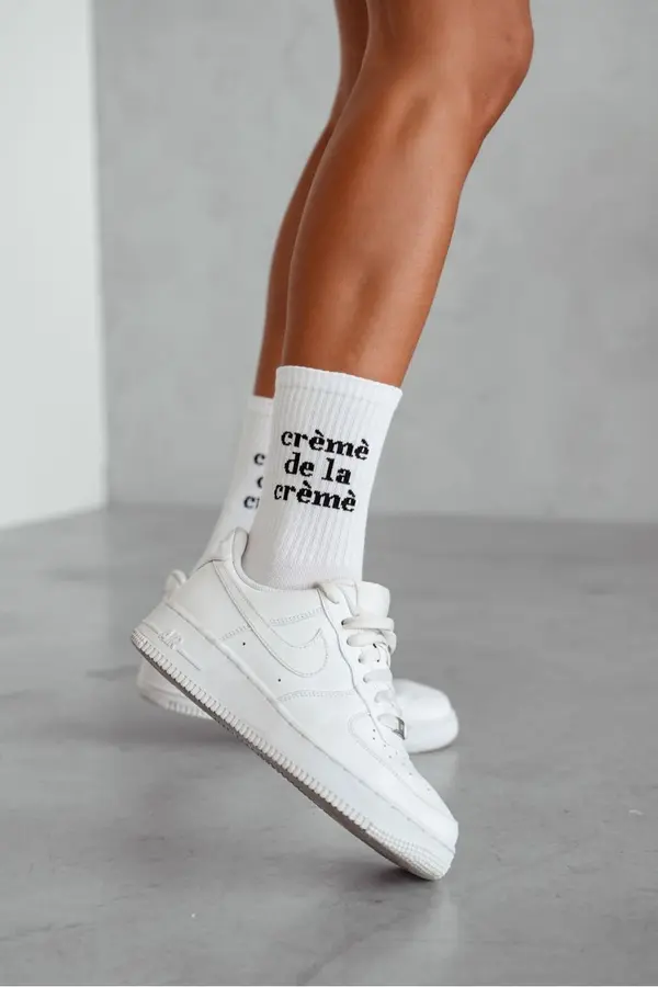 Milena Дамски бели чорапи с текст Crèmè De La Crèmè