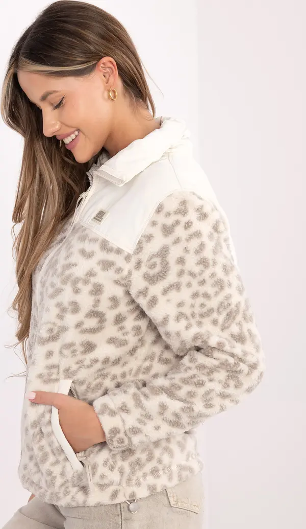 Sublevel Дамски бежов суитшърт с леопардов принт