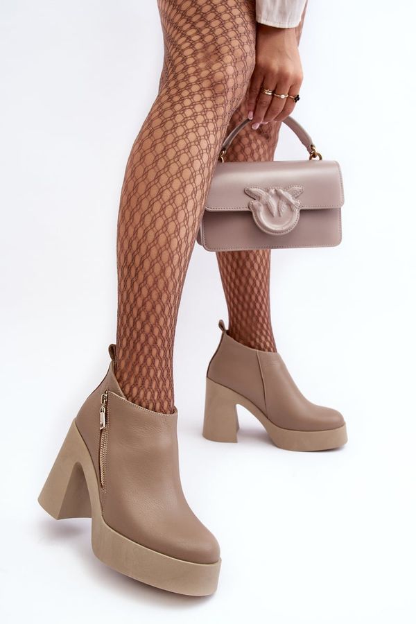 Zazoo Дамски боти на масивен ток с цип 1755 Zazoo бежови