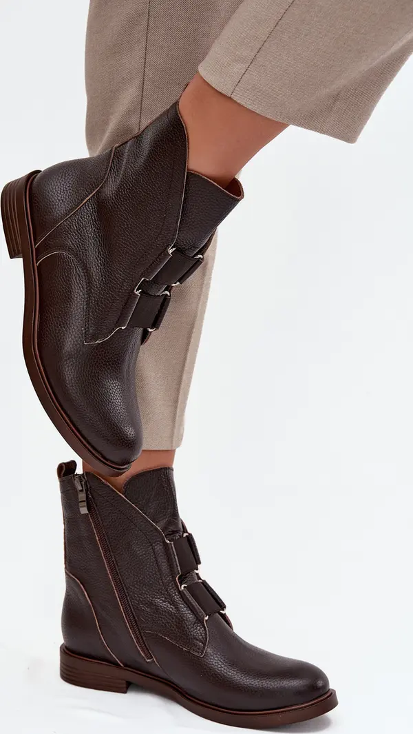 Zazoo Дамски боти от естествена кожа с нисък ток Zazoo 3842 шоколадови