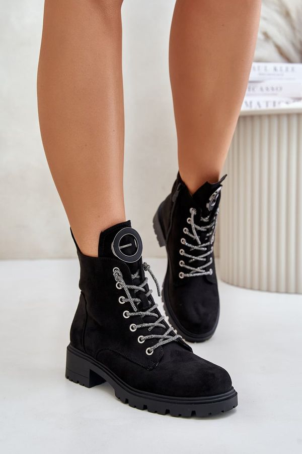 VINCEZA Дамски ботуши с подплата и декоративно връзване Vinceza
