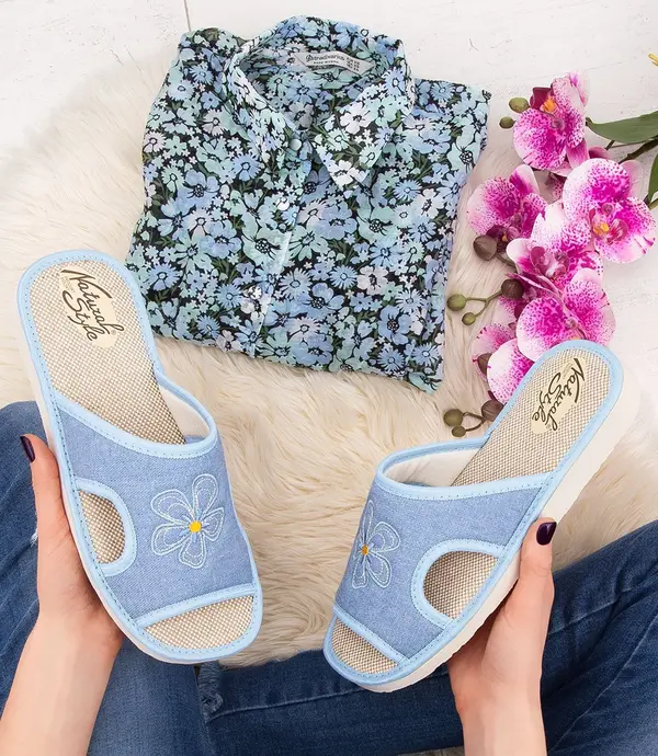 Natural Style Дамски чехли Natural Style NS-012 синьо-бежови