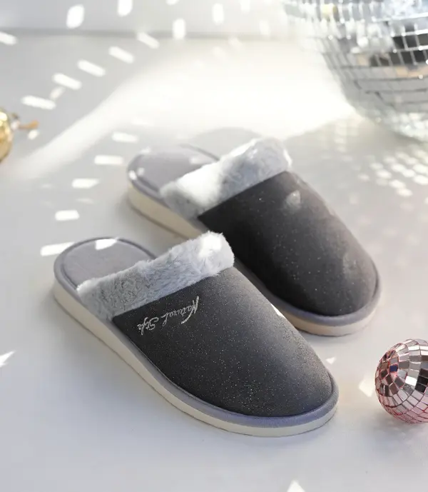 Natural Style Дамски чехли NS-105 сиви с брокат