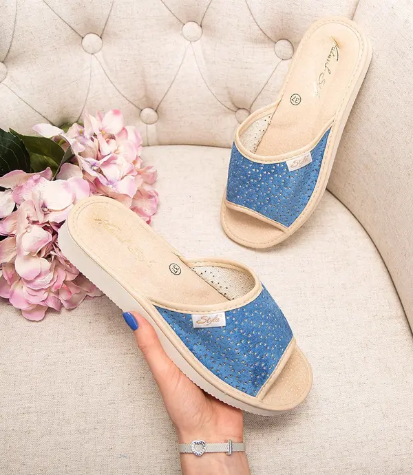 Natural Style Дамски чехли NS-116 синьо-бежови