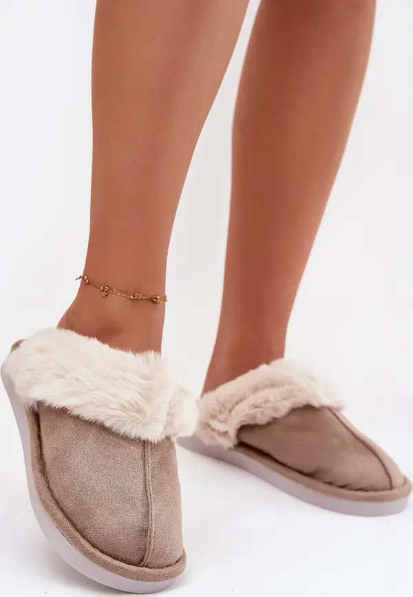 Boto Дамски чехли с косъм каки Carisse