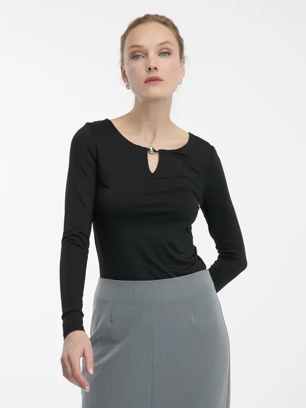 Orsay Дамски черен топ с дълъг ръкав