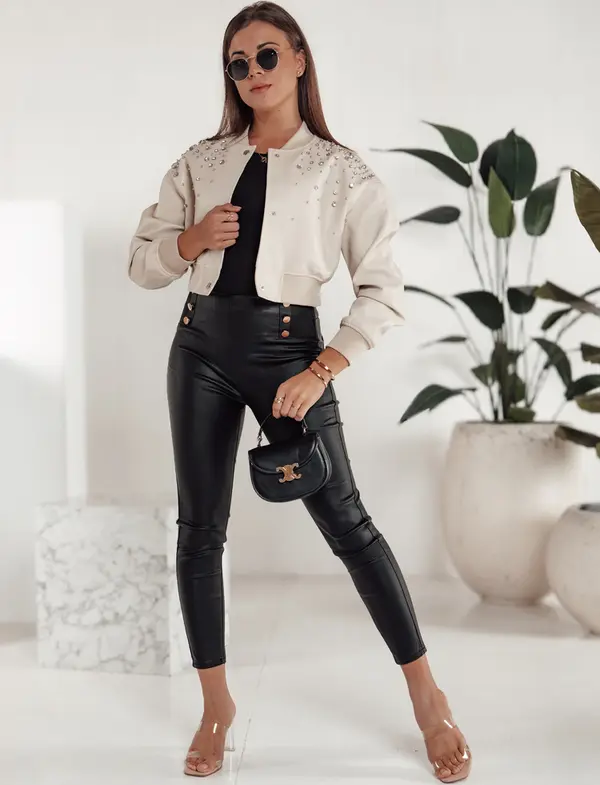 DStreet Дамски черни кожени панталони SKINLOVE