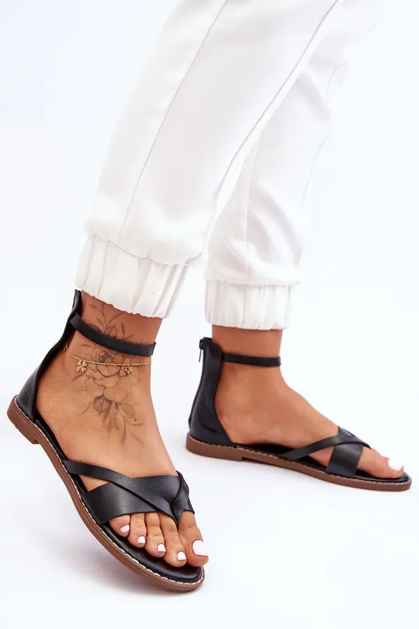 Boto Дамски черни сандали с цип