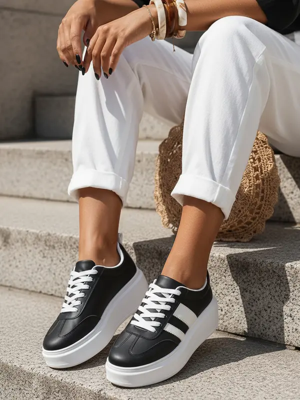 DStreet Дамски черно-бели маратонки на платформа