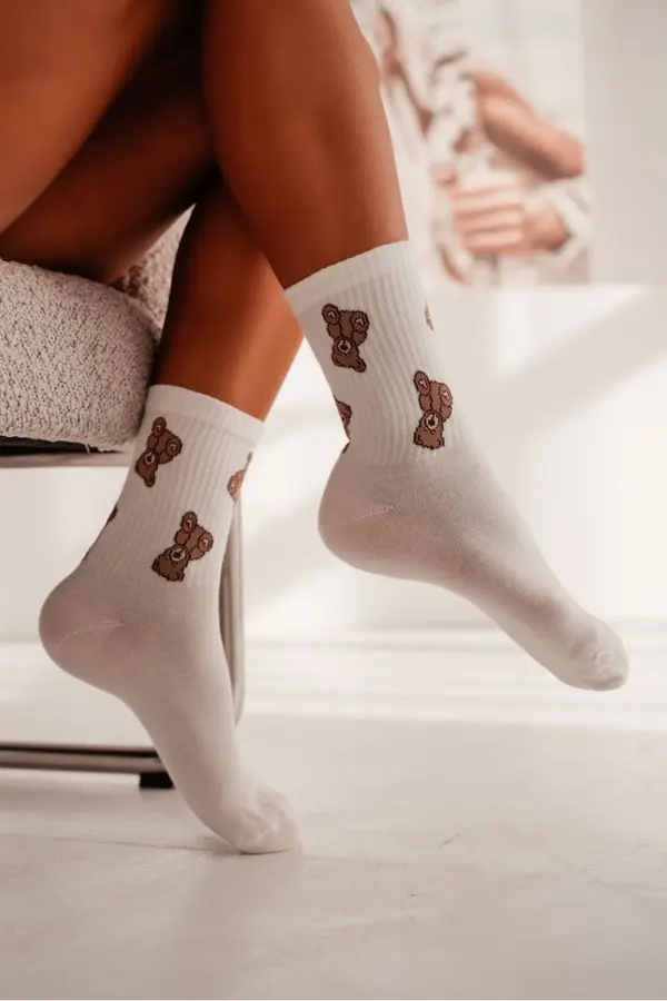 Milena Дамски чорапи Милена с плюшени мечета в екрю