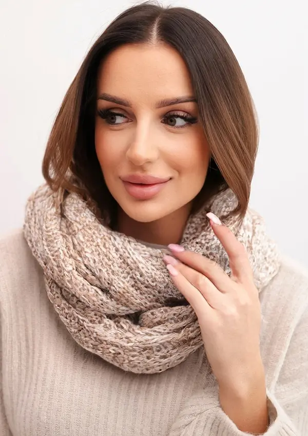 Kesi Дамски дебел зимен шал на пъстри цветове KN24 бежов