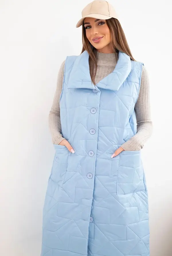 Kesi Włoski Дамски дълъг ватиран елек Kesi с джобове, син