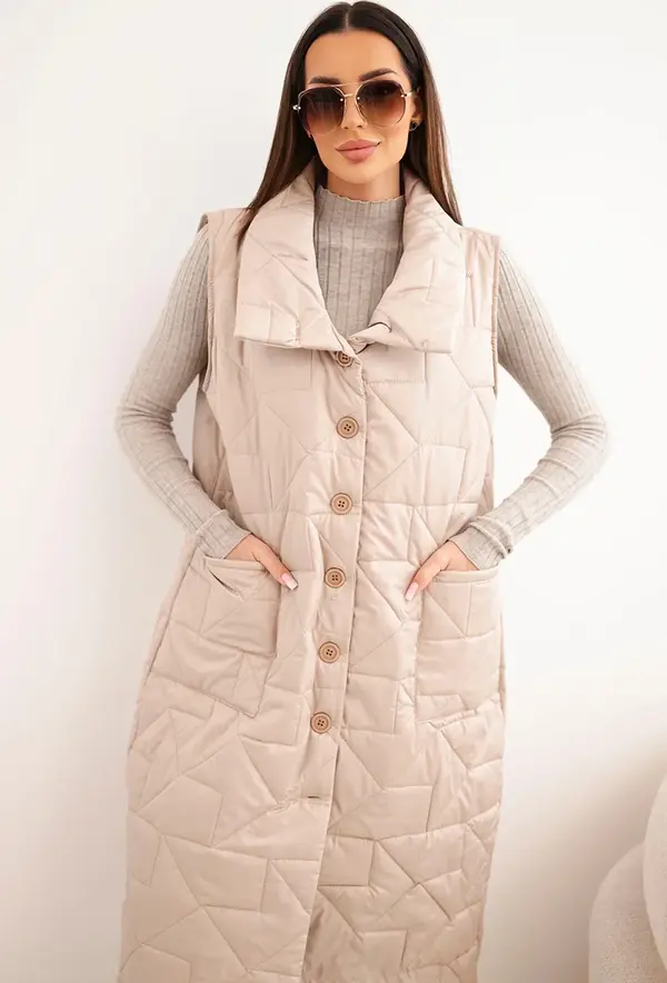 Kesi Włoski Дамски дълъг ватиран елек с джобове