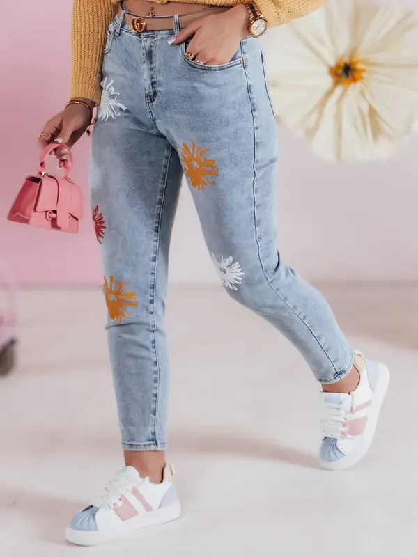 DStreet Дамски дънки slim fit с флорален мотив