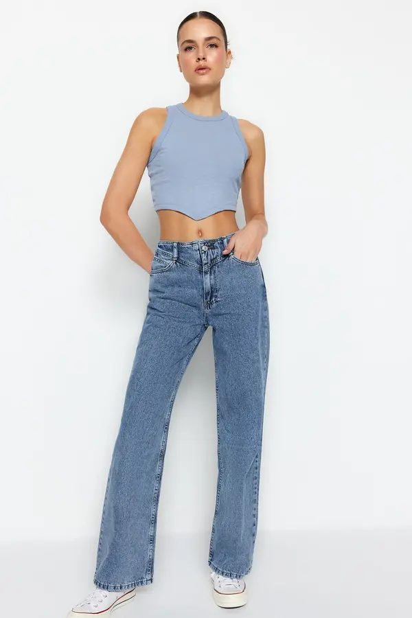 Trendyol Дамски дънки. Trendyol TWOSS21JE0385/NACY