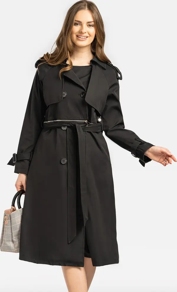 PERSO Дамски двуредно закопчаващ се тренчкот