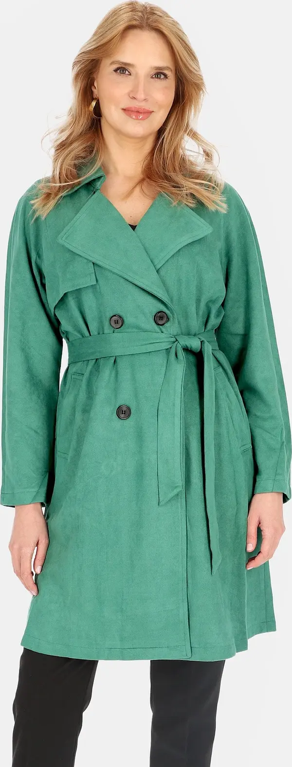 PERSO Дамски двуредно закопчаващ се тренчкот от изкуствен велур