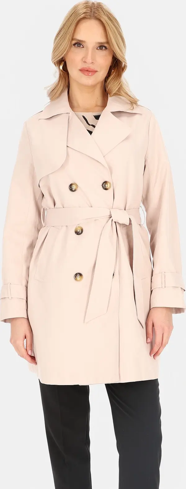 PERSO Дамски двуредно закопчаващ се тренчкот с колан