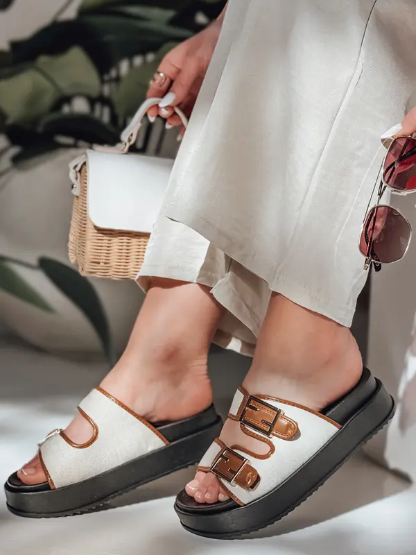 DStreet Дамски джапанки FLATSTEP, цвят камила