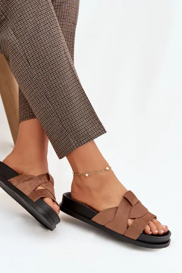 Boto Дамски джапанки от еко велур с каишки, кафяви