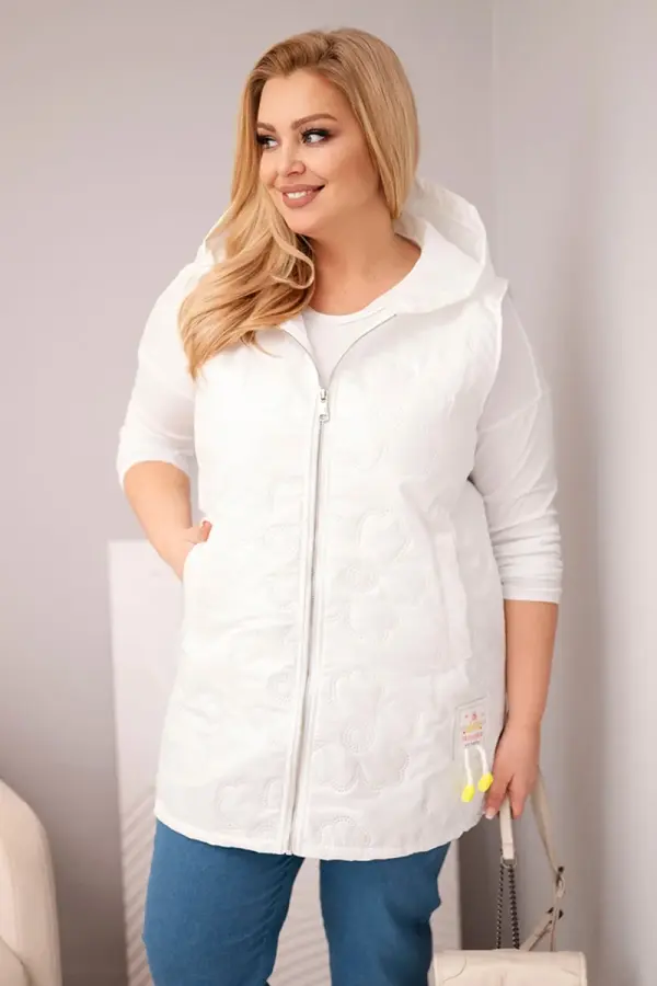 Kesi Włoski Дамски елек с качулка Kesi Plus Size, бял