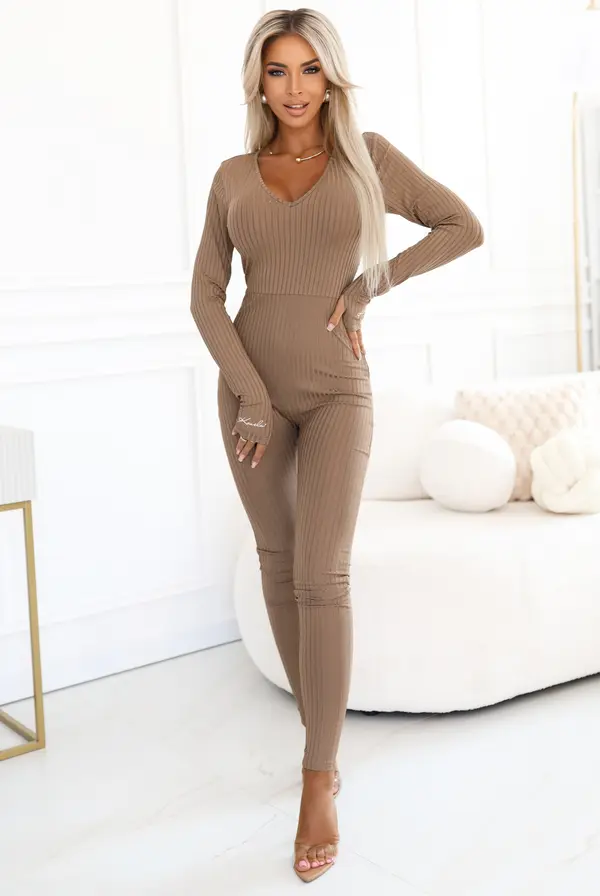 kocula Дамски гащеризон с оребрена деколте - мока мус