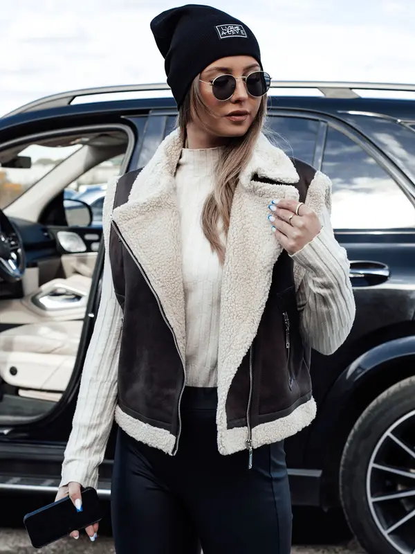 DStreet Дамски кадифен елек с козина WOOLZIP