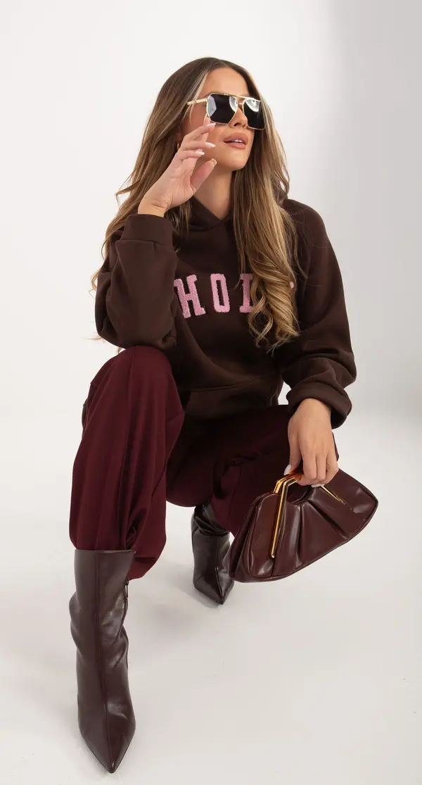 RUE PARIS Дамски кафяв суитшърт с надпис