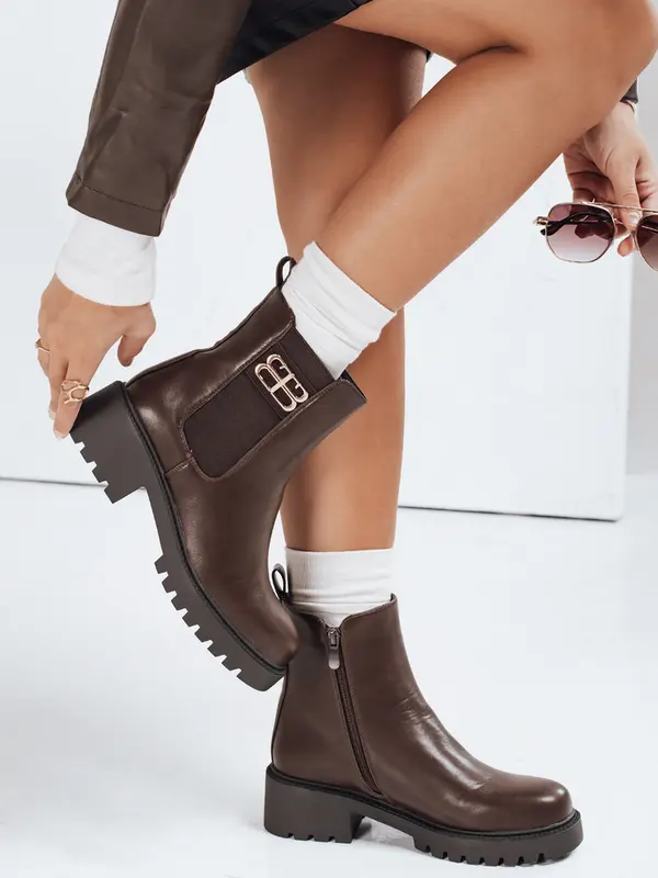 DStreet Дамски кафяви боти до глезена Dstreet