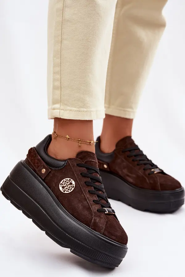 D&A Дамски кецове от кожа и велур на платформа