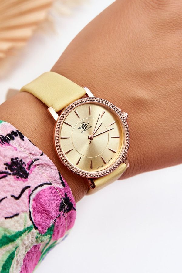 Michael John Дамски класически часовник с колан Michael John, жълт