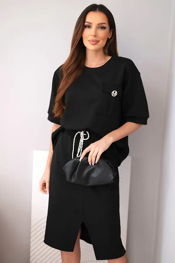 Kesi Włoski Дамски комплект Kesi с блуза и миди пола, черен