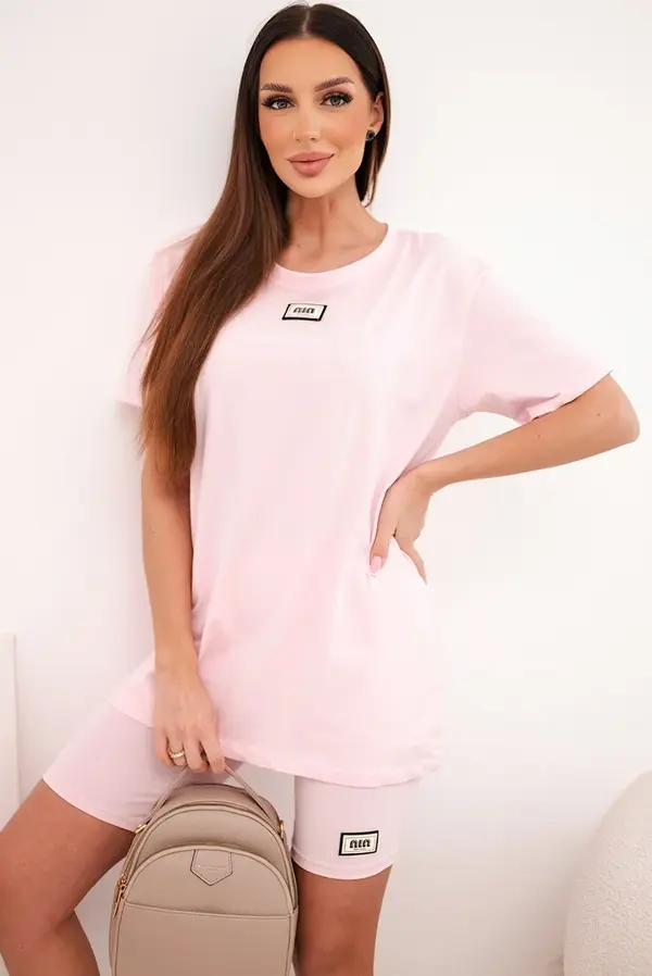 Kesi Włoski Дамски комплект от къса тениска и шорти Kesi в розово