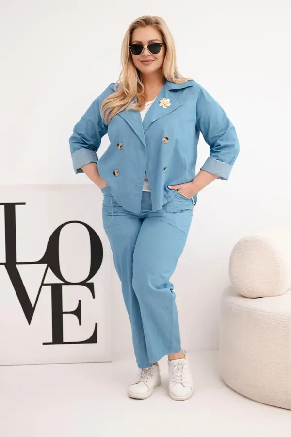 Kesi Włoski Дамски комплект от памучен материал plus size Kesi Włoski, състоящ се от яке и панталон