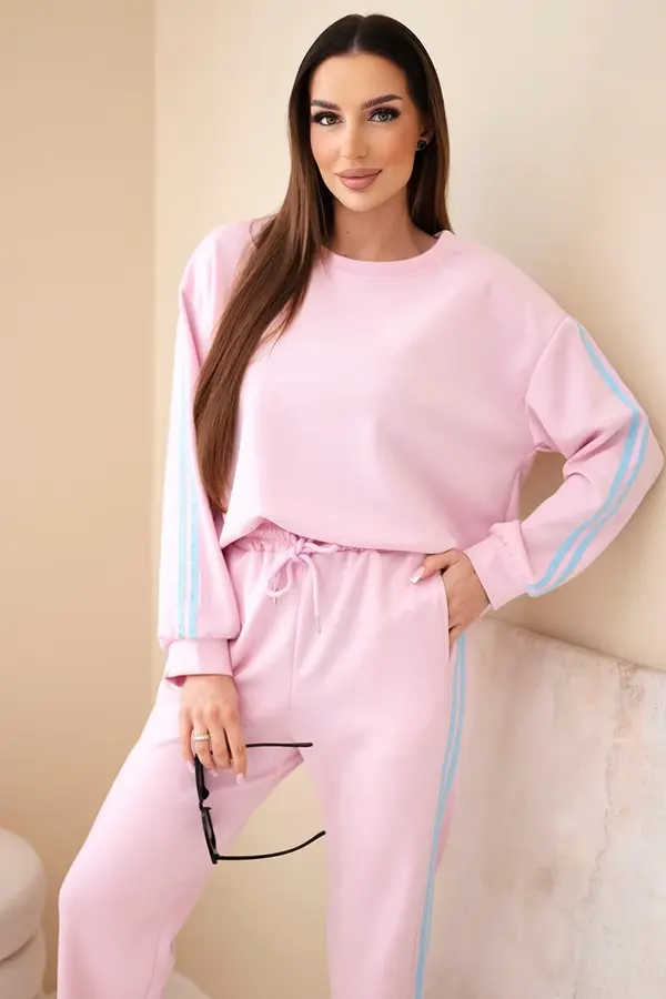 Kesi Włoski Дамски комплект от вискоза на райета, пудрово розово