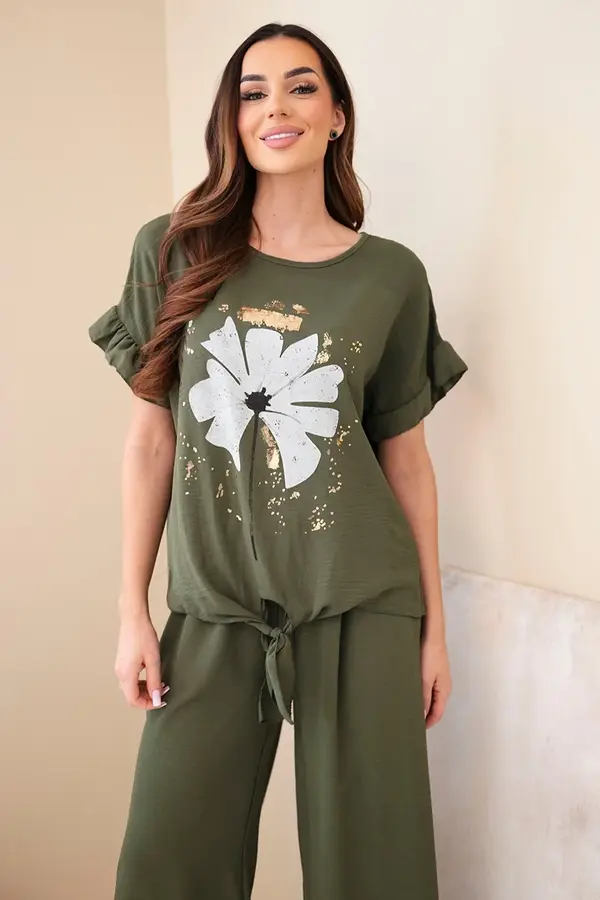 Kesi Włoski Дамски комплект от вискоза с флорална блуза и панталон