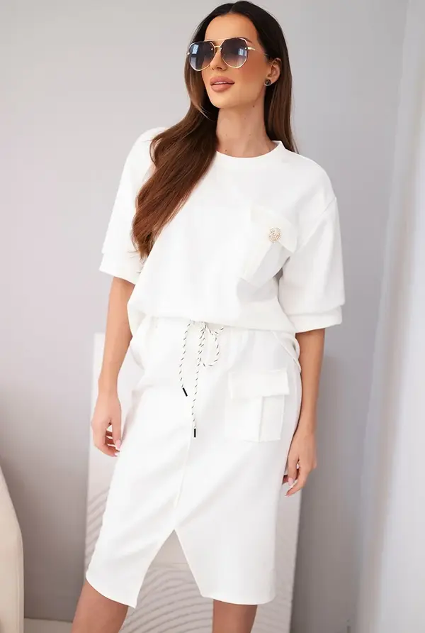 Kesi Włoski Дамски комплект с блуза и миди пола, екрю