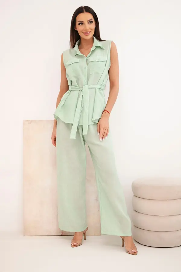 Kesi Włoski Дамски комплект с възел на талията и широки панталони