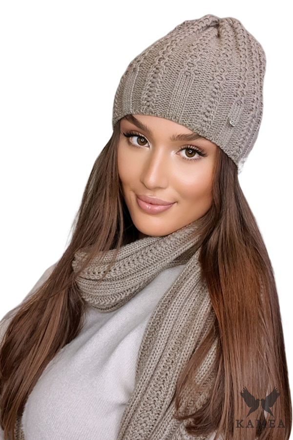 Kamea Дамски комплект. Kamea Kamea_Set_Hat&Scarf_K.22.253.04_Dark_Beige