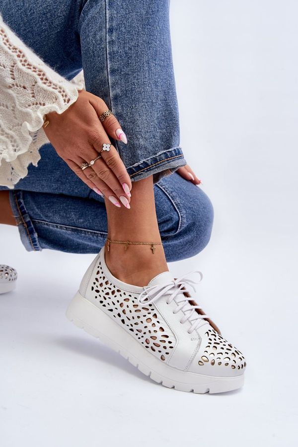 Zazoo Дамски кожени ажурни обувки Zazoo 2821 Светло сиво