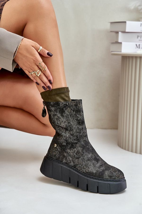 Maciejka Дамски Кожени Боти На Масивна Платформа Maciejka