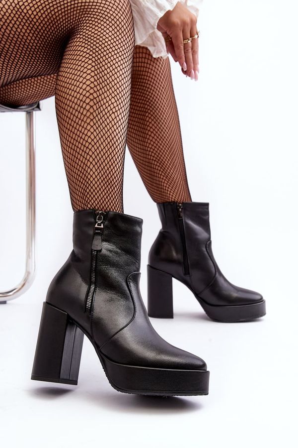 Laura Messi Дамски кожени боти на ток и платформа Laura Messi 2690 Черни