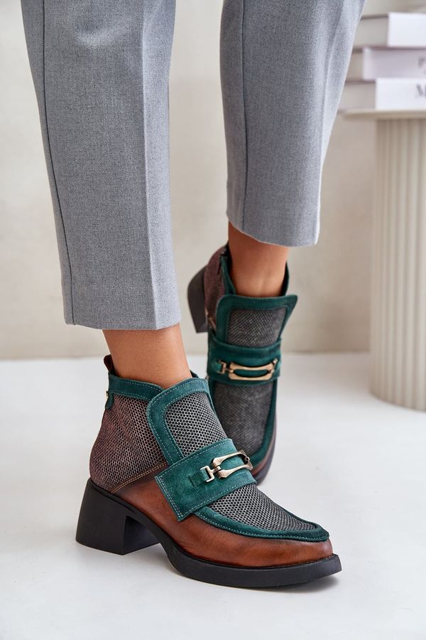 Maciejka Дамски Кожени Ботуши На Масивен Ток С Декорация Maciejka