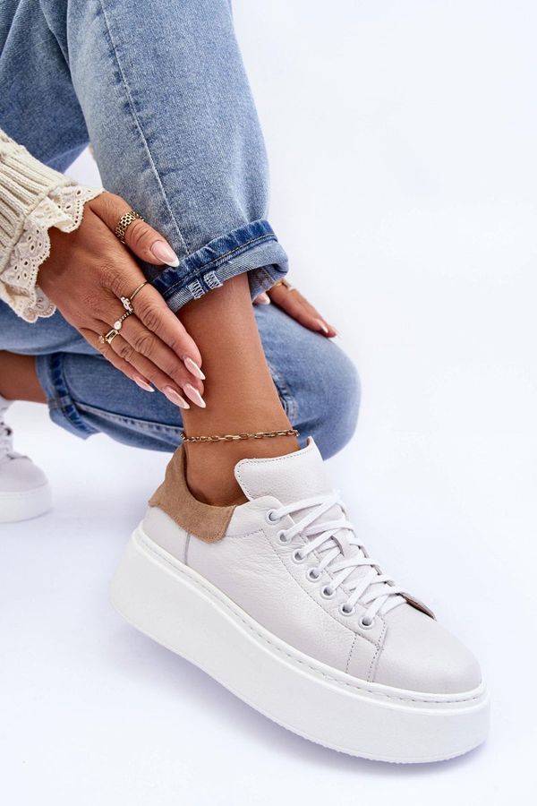 LEMAR Дамски кожени кецове на платформа Бели Lemar 10150