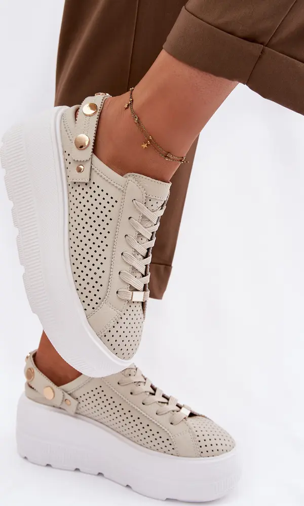 D&A Дамски кожени кецове на платформа от мрежа