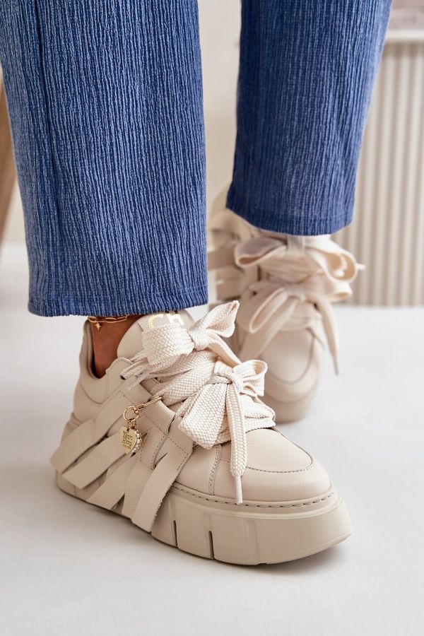 CheBello Дамски кожени маратонки с декорации CheBello 4292 Бежови