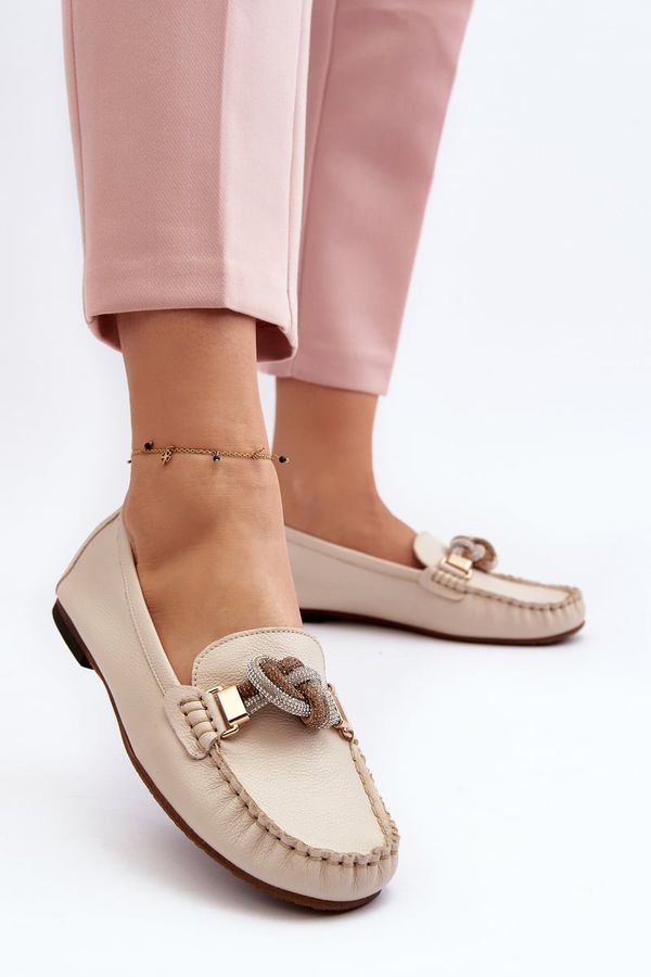 Laura Messi Дамски кожени мокасини с декорация Laura Messi 2761 бежово