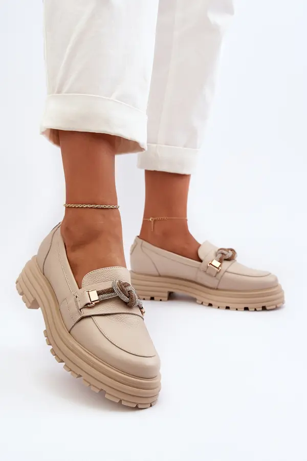 Laura Messi Дамски кожени мокасини с орнамент Laura Messi 2780 Beige