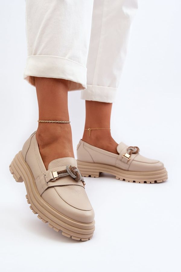 Laura Messi Дамски кожени мокасини с орнамент Laura Messi 2780 Beige