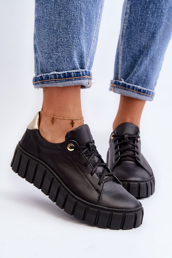 Zazoo Дамски кожени обувки с масивна подметка Zazoo 2919 черни